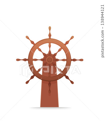 Traditional Wooden Ship Steering Wheel on a Pedestal for Navigation Traditional Wooden Ship Steering Wheel on a Pedestal for Navigation 138944121