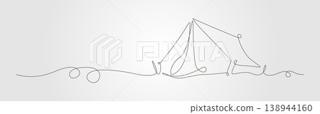 Continues line tent drawing a minimalist line of outdoor activity 138944160