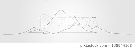 Mountain continues line drawing shows simple peaks with birds in flight Mountain continues line drawing shows simple peaks with birds in flight 138944168