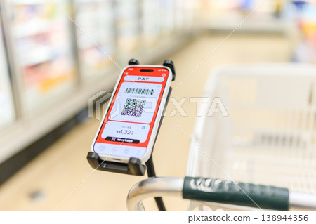 Mobile payment at supermarkets Mobile payment at supermarkets 138944356