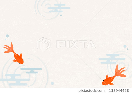 Summer greeting card watercolor-style vector illustration on Japanese paper featuring goldfish and ripples. 138944438