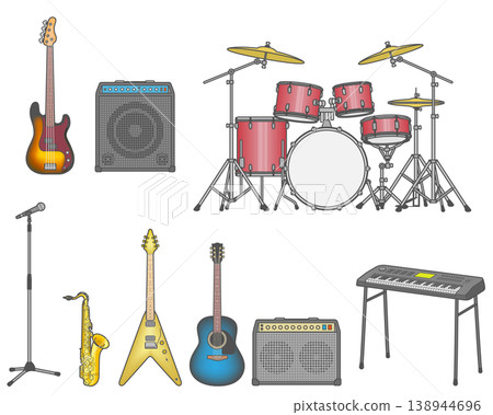 Icon set of instruments used in rock bands 138944696