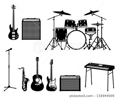 Icon set of instruments used in rock bands 138944699