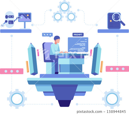 Person Using AI Prompt Engineering for Content Creation Person Using AI Prompt Engineering for Content Creation 138944845