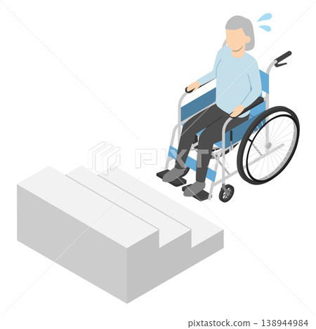 Senior woman in a wheelchair having trouble with steps - Isometric 138944984