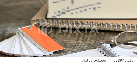 Image of a desk and stationery set up for studying. Image of a desk and stationery set up for studying. 138945133