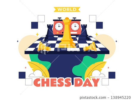 World Chess Day Vector Illustration Strategy Game Concept With Chess Pieces, Board, Trophy and Competition Theme For International Celebration Design 138945220