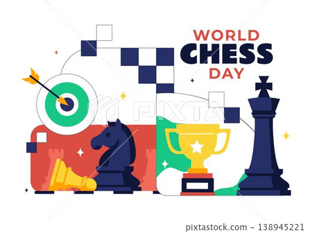 World Chess Day Vector Illustration Strategy Game Concept With Chess Pieces, Board, Trophy and Competition Theme For International Celebration Design 138945221