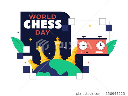 World Chess Day Vector Illustration Strategy Game Concept With Chess Pieces, Board, Trophy and Competition Theme For International Celebration Design 138945223