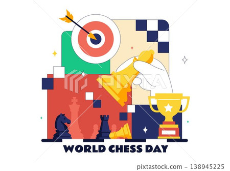 World Chess Day Vector Illustration Strategy Game Concept With Chess Pieces, Board, Trophy and Competition Theme For International Celebration Design 138945225