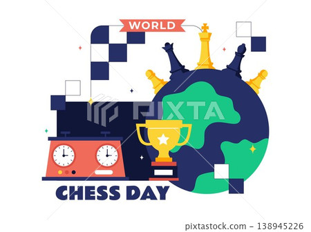 World Chess Day Vector Illustration Strategy Game Concept With Chess Pieces, Board, Trophy and Competition Theme For International Celebration Design 138945226