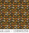 Retro Geometric Floral Seamless Pattern with Daisy Flowers on Dark Background 138945256