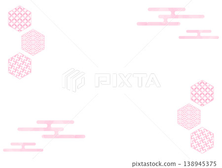 Japanese-style decorative frame, watercolor colors, traditional Japanese patterns. 138945375