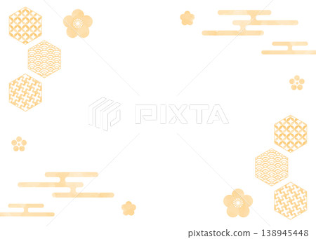 Japanese-style decorative frame, watercolor colors, traditional Japanese patterns. Japanese-style decorative frame, watercolor colors, traditional Japanese patterns. 138945448