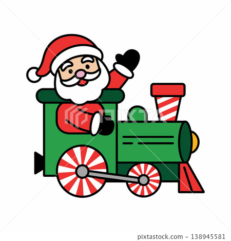 Santa Claus Riding Christmas Toy Train Illustration 138945581