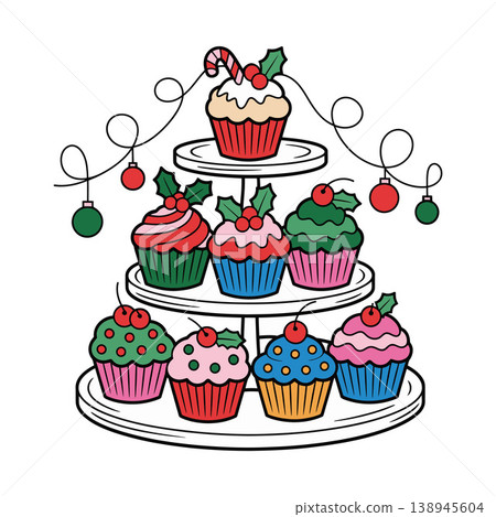 Christmas Cupcake Stand Illustration Christmas Cupcake Stand Illustration 138945604