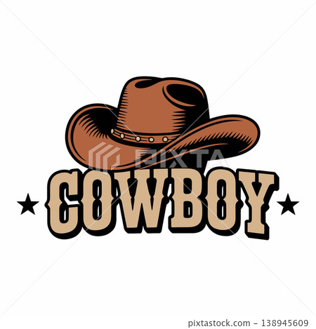 Cowboy Logo Illustration with Hat and Western Font Design Cowboy Logo Illustration with Hat and Western Font Design 138945609