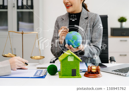 Eco business concept with ESG, green home, legal consulting, climate responsibility and sustainable investment for corporate strategy and environmental governance. Eco business concept with ESG, green home, legal consulting, climate responsibility and sustainable investment for corporate strategy and environmental governance. 138945762