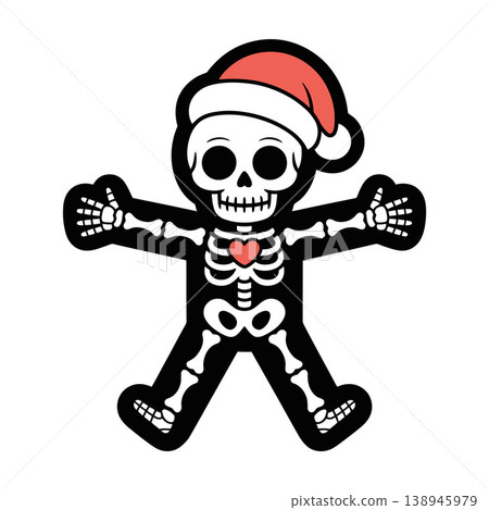 Santa Skeleton with Heart Holiday Cartoon Illustration Santa Skeleton with Heart Holiday Cartoon Illustration 138945979