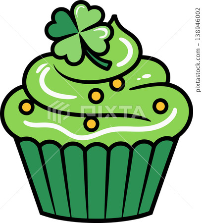 Lucky Clover Cupcake Saint Patrick's Day Illustration Lucky Clover Cupcake Saint Patrick's Day Illustration 138946002