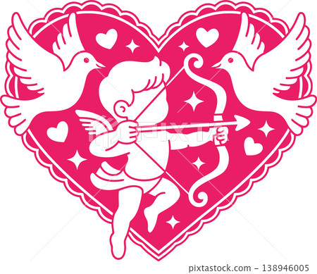 Cupid Angel Shooting Arrow in Heart Valentine Illustration	 138946005