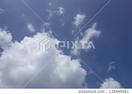 It's a blue sky with atmospheric puffy clouds. It's a blue sky with atmospheric puffy clouds. 138946061