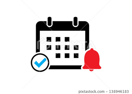 Calendar Reminder Icon With Check Mark and Notification Bell For Scheduled Events And App Alerts Calendar Reminder Icon With Check Mark and Notification Bell For Scheduled Events And App Alerts 138946183