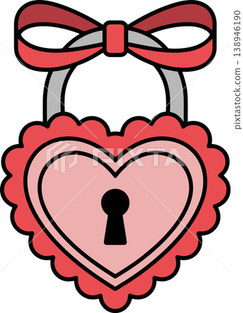 Heart Padlock with Bow Cartoon Illustration Heart Padlock with Bow Cartoon Illustration 138946190
