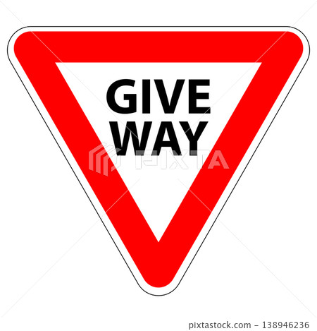 Sign give way icon. Sign yield symbol. Reduce speed and give way to other vehicles. Warning road sign. flat style. Sign give way icon. Sign yield symbol. Reduce speed and give way to other vehicles. Warning road sign. flat style. 138946236