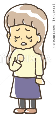 A woman shedding sorrowful tears, wearing a skirt. A woman shedding sorrowful tears, wearing a skirt. 138946331