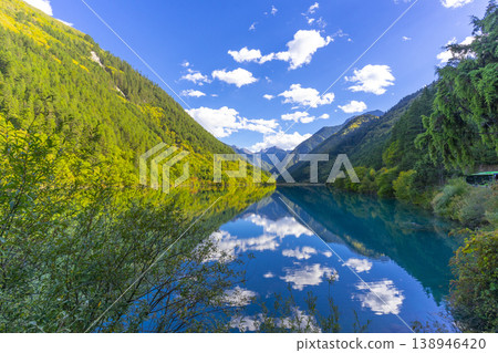Beautiful Rhino Lake in autumn season in Jiuzhaigou Valley National Park, China. Beautiful Rhino Lake in autumn season in Jiuzhaigou Valley National Park, China. 138946420