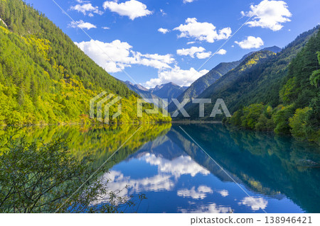 Beautiful Rhino Lake in autumn season in Jiuzhaigou Valley National Park, China. 138946421