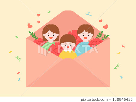 Vector illustration cute family with an envelope. 138946435
