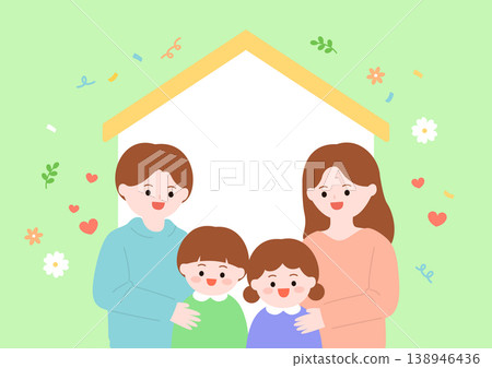 Vector illustration cute family with a house. Vector illustration cute family with a house. 138946436