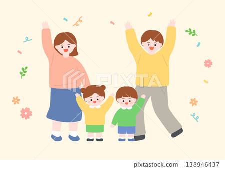 Vector illustration of a family waving their hands. Vector illustration of a family waving their hands. 138946437