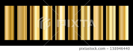 Gold gradient Foil background. Metallic swatches and copper satin Palette. Holographic borders, badges, or frames for premium color effect. Vector illustration 138946440