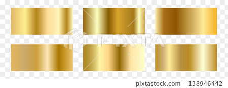 Glossy metal surface set with Gold gradient. Bronze Foil for shiny yellow steel or silver copper swatch collection. Vector illustration 138946442