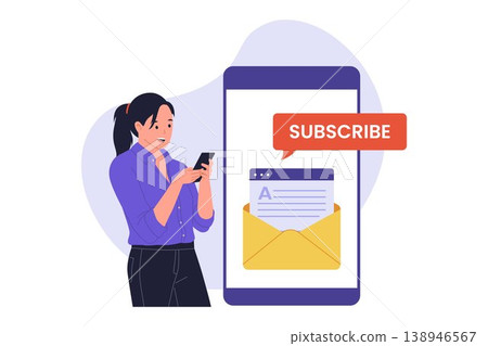Illustration of Woman Subscribing to Email Newsletter on Mobile 138946567