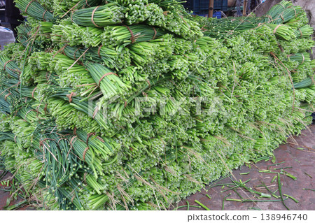 onion leaf bundle on shop for sell, harvest are cash crops 138946740