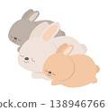 一幅描繪一隻熟睡的母兔和兩隻小兔子的插圖。 138946766