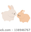 一幅描繪母兔和小兔面對面的插圖。 138946767