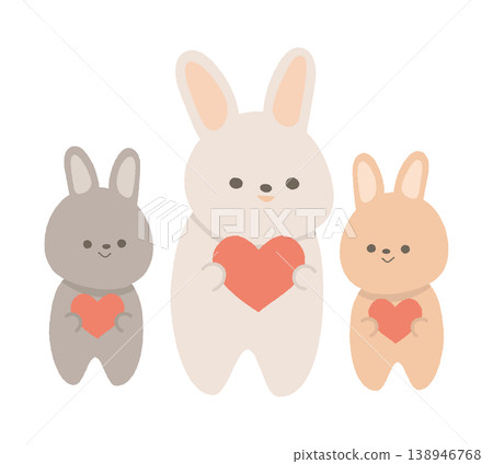 A mother rabbit with a heart and two baby rabbits A mother rabbit with a heart and two baby rabbits 138946768