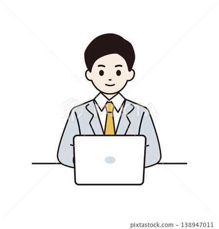 Illustration of a businessman working with a personal computer 138947011