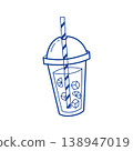 Cocktail glass vector blue line art doodle summer drink icon for cafe branding 138947019