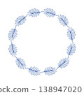 Palm leaf frame vector blue line art doodle tropical wreath for summer invitation 138947020