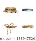 Set of jar lids, Gold, silver and Canvas burlap fabric lid tied with rope around. Watercolor vintage lid mix for glass preserving jars. Hand drawn illustration isolated from background for food design 138947520