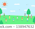 A set of illustrations of children spending time in nature. 138947632