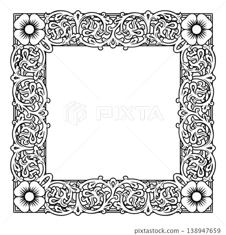 Ornate Floral Vintage Frame Border Black White Art Ornate Floral Vintage Frame Border Black White Art 138947659