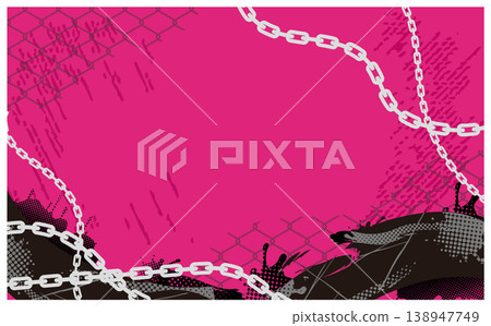 Pink background punk rock decorative frame with chains and wire mesh grunge texture 138947749