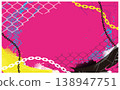 Punk-style background frame with chains and net, vivid ink splatter design 138947751